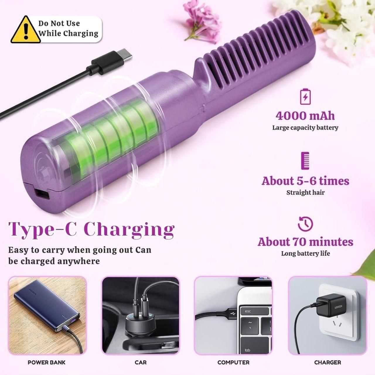 Meneflix Cordless Mini Hair Straightener 🔥 | Portable & Rechargeable Hot Comb for Quick Styling 💇♀️✨