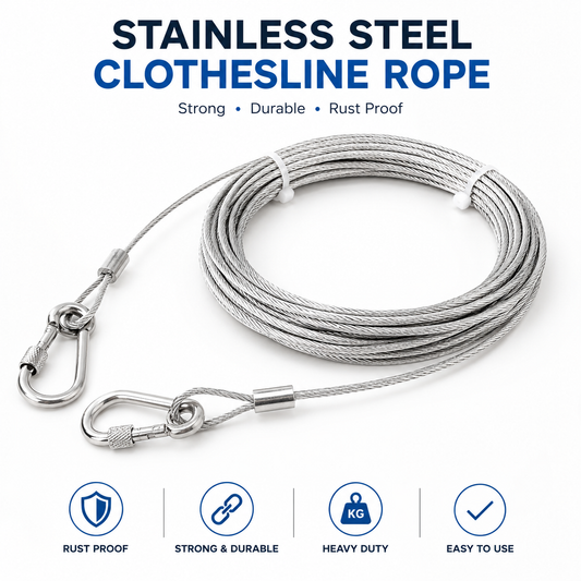 Stainless Steel Wire Rope Clothesline 10 Meter With Hooks